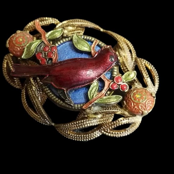 Vintage Enamel Cardinal Bird Brooch - Picture 3 of 5